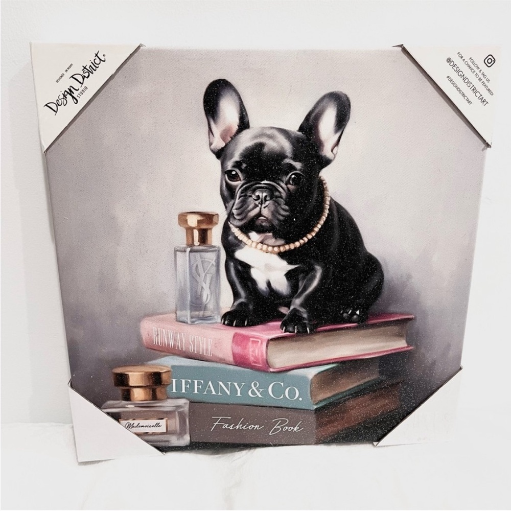 LAST ONE Design District Glitter French Bulldog On Book Stack Canvas NWT